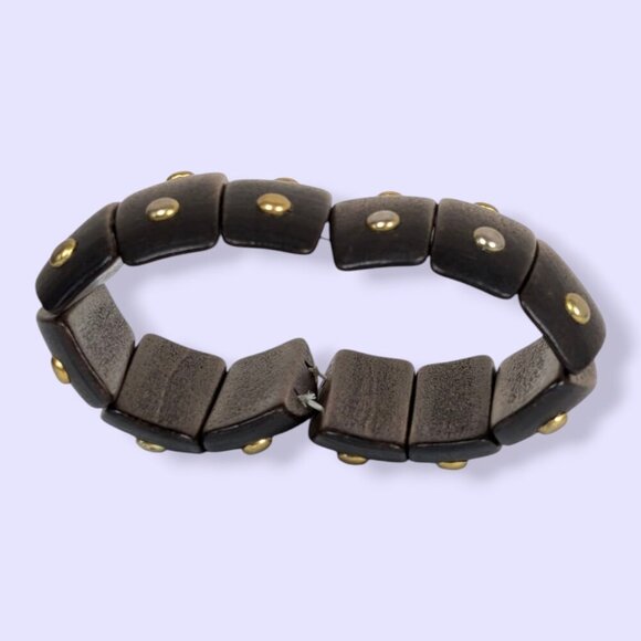 (2/$20) Vintage Studded Wood Stretch Bracelet - Picture 5 of 6